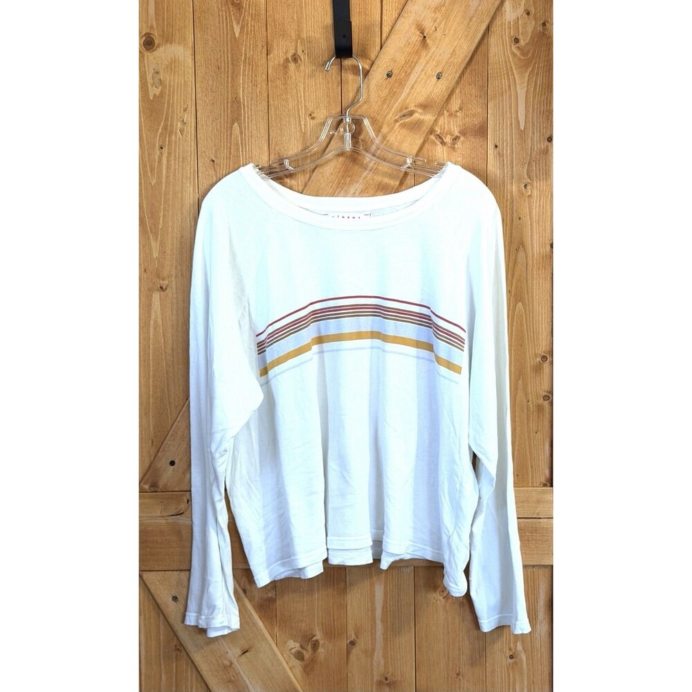 Xirena Long Sleeve Striped Tee TShirt Cotton Size Large Boxy FLAW